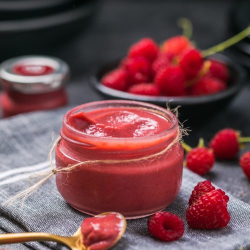 homemade raspberry jam or confiture