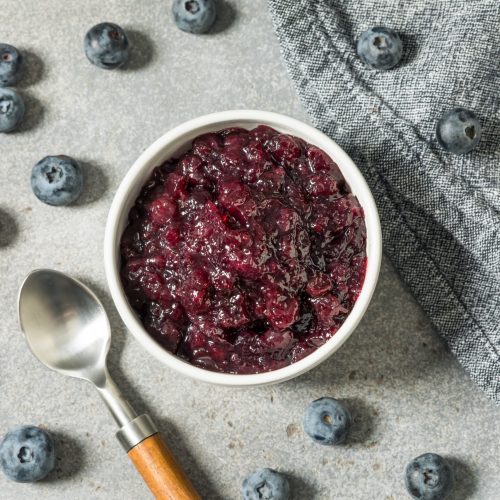 Sweet Homemade Organic Blueberry Jam in a Bowl